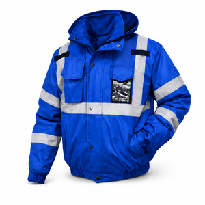 OEM Worker Safety Jacket Reflective <b>Tape</b> Hood Chest Cargo Pockets <b>Clear</b> ID Holder Elastic Cuffs Durable Workwear Uniform - Product Image 1
