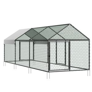 Cubierta Impermeable para Gallinero Pequeño de 3 Puertas, 3.3 x 9.8 x 3.3 pies, Metálico, para 6-8 Pollitas, Techo a Dos Aguas, para 6-8 Gallinas - Product Image 1