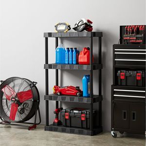 Garage <b>Shelving</b> Unit 4-<b>Tier</b> Heavy Duty Black Plastic 280 lb Capacity 56.2x30x13.8 Inches 2 Pack - Product Image 4