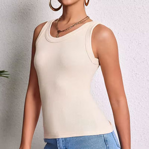 Women Solid Color Knitted Tank <b>Tops</b> O-Neck Sleeveless Casual <b>Top</b> Breathable Spandex Cotton Blend Regular Length - Product Image 4