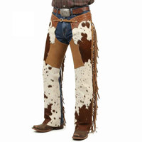 Chaps en cuir occidentaux personnalisables de haute qualité avec motif en cuir de vache et franges pour l'équitation et les sports équestres