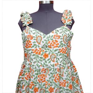Robe longue trapèze indienne imprimée au bloc pour mariage, 100 % coton, idéale pour l'été, design moderne et élégant pour femme - Product Image 4