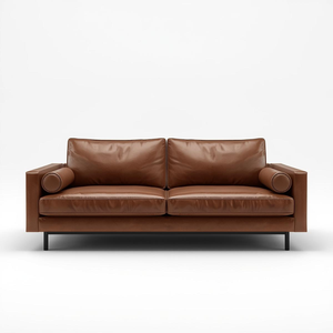 Sofá de Dos Plazas de Cuero Moderno con Líneas Limpias de Estilo Mid-Century, Tapicería de Cuero Vacuno Genuino de Primera Calidad para Interiores Elegantes - Product Image 1