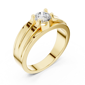 Bague solitaire pour homme en or jaune avec diamant de laboratoire – Bague de fiançailles moderne à double bande avec diamant - Product Image 2