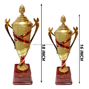 Copa de trofeo en espiral dorada con asas, juego de trofeos de premio de acento rojo, trofeos de plástico personalizables para deportes, eventos y reconocimiento - Product Image 2