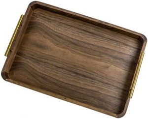 Plateau de service rond en bois avec poignées métalliques, couleur unie, design rétro, durable, fait main, plat de présentation en bois - Product Image 5