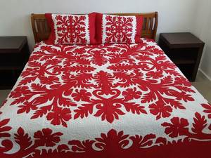 Designer Handmade <b>Red</b> And White Patterned Quilts 100% Cotton <b>Material</b> Hawaiian Bed Sheets Set For Home, Hotel Decor - Product Image 3