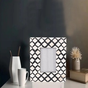 Luxury <b>Black</b> White Bone Inlay <b>Photo</b> <b>Frame</b> Handmade Moroccan Pattern Bone Mosaic Decorative Tabletop Display Fashion Craft India - Product Image 1