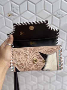 Bolso de mano de piel de vaca de gran capacidad para mujer, bolso de mano impermeable con adornos florales, diseño Vintage, tarjeta de crédito, billetera en efectivo - Product Image 5