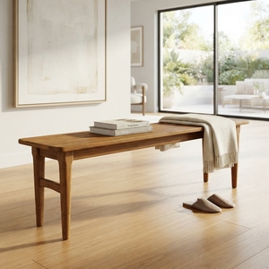 solid wood long <b>bench</b> wooden long <b>bench</b> minimalist dining <b>bench</b> natural wood grain seating <b>bench</b> tapered leg wooden <b>bench</b> modern - Product Image 4