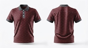 เสื้อโปโลชายสีแดงเลือดหมู ลายจุด แขนสั้น ดีไซน์ลำลองแบบทอ - Product Image 2