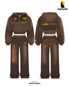 Custom Royal Blue Cropped Hoodie Set | Women <b>Zip</b> <b>Up</b> Tracksuit | OEM Wide Leg Joggers & Hooded Sweatshirt Streetwear Manufacturer - Product Image 2