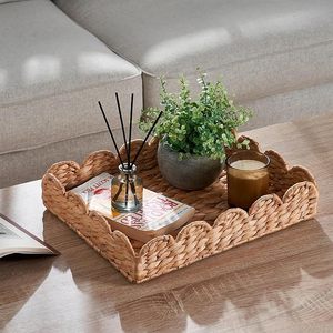 Water Hyacinth Storage Tray Natural Handwoven Wicker <b>Basket</b> for Shelf Countertop Bathroom Organization - Product Image 5