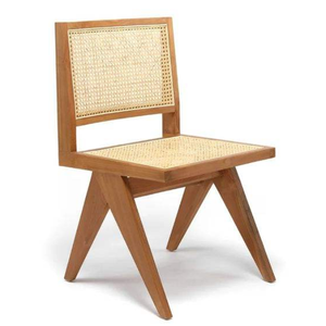 Mid-Century Style Wooden Dining <b>Chair</b> (<b>Armless</b>) with Natural Rattan Woven Seat and Comfortable V-Shaped Legs - Product Image 3