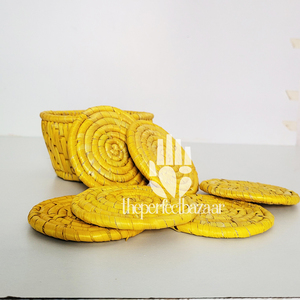 Yellow Moonj Grass Reusable Non-Toxic Durable Eco-Friendly Classic Design Round Coaster - Product Image 4