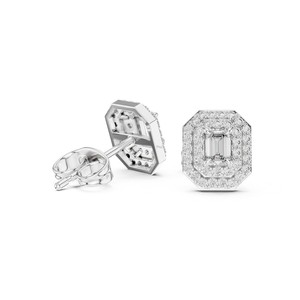 Best Quality <b>Emerald</b> Cut Stud <b>Earrings</b> 14K Solid <b>Gold</b> Fashion <b>Earrings</b> For Women Lab Grown Diamond Jewelry With Round Side Stone - Product Image 3