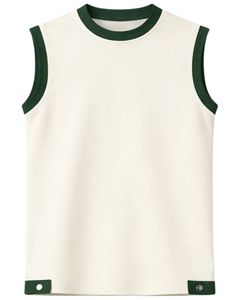 Customized Men White Sleeveless Tank Top And Shorts Set Casual Summer Cotton Outfit Dark <b>Green</b> Trim Drawstring Two Piece Set - Product Image 1