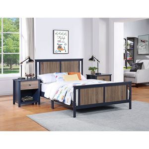Letto completo per bambini Connelly in blu notte con finitura vintage noce - Product Image 1