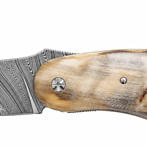 Navajas Plegables de Acero de Damasco con Mango de Hueso Natural y Hoja con Diseño de Punta Caída para Camping y Uso Diario - Product Image 6
