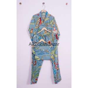 ชุดนอนผ้าฝ้าย 100% สไตล์โบฮีเมียน โรแมนติก นุ่มลื่น ชุด 2 ชิ้น สำหรับผู้หญิง เสื้อและกางเกง - Product Image 6