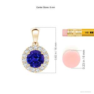 จี้เพชรทรงกลมแทนซาไนต์แท้ 14K ทองคำ 6 มม. น้ำหนัก 0.75 กะรัต ประดับเพชรทรงกลม 0.21 กะรัต ด้วยการฝังแบบ Pave สำหรับสวมใส่ทุกวัน - Product Image 2