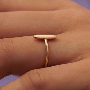14k solid Gold Baguette Diamond Engagement Ring Bezel Setting Minimalist Geometric Style Unisex - Product Image 3