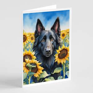 Perro Pastor Belga en girasoles caprichosos A7 tarjetas de felicitación Paquete de 8 tarjetas de nota en blanco con sobres tamaño 5x7 - Product Image 1