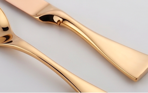 Modern Luxury Gold Curved Flatware Set <b>Champagne</b> Gold PVD Rust Resistant Metal Cutlery For Wedding Fine Dining And Restaurant - Product Image 2