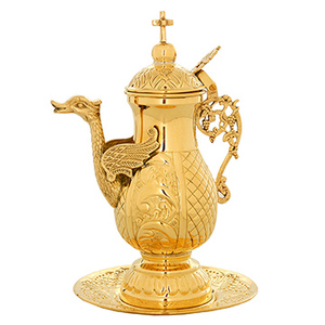 Dragón Bizantino Ortodoxo de Latón Estilo Zeon |   Recipiente litúrgico chapado en oro con tapa con cruz – DOUBLE VEE EXPORTS - Product Image 1