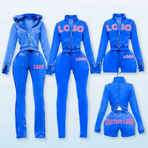 Two Piece <b>Set</b> Women Acid Wash Jacket Pants <b>Set</b> Women's <b>Sets</b> Bodycon Matching <b>Set</b> Streetwear for Custom Logo OEM - Product Image 1