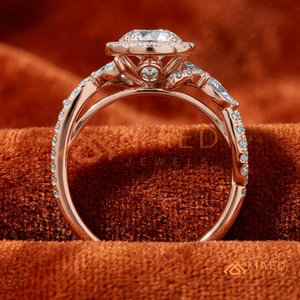 Round Cut Moissanite Engagement Ring <b>Rose</b> Gold Plated Halo <b>Infinity</b> Twist Pave Band Wedding Ring Diamond Look Jewelry - Product Image 4