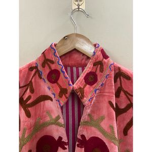 Hand Embroidered Velvet <b>Jacket</b> Women Full Sleeve Turn-down Collar OPEN Closure Autumn Bohemian Heart Pattern Coat - Product Image 3