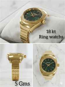 Reloj de Anillo de Oro Sólido de 18k de Lujo para Mujer, Esfera Verde Esmeralda, Bisel Acanalado, Reloj de Dedo de Oro Real, Joyería Fina, Regalo - Product Image 2