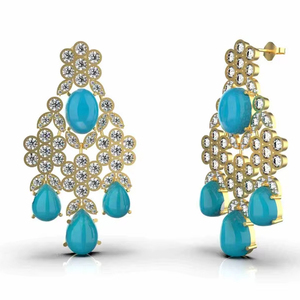 Boucles d'oreilles pendantes en argent sterling 925 plaqué or 18 carats avec turquoise naturelle, pierres précieuses en forme de poire ovale, bijoux fins de luxe, cadeau élégant - Product Image 1