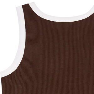 Custom <b>Women's</b> Brown Ribbed Tank <b>Top</b> with <b>White</b> Contrast Trim Premium Cotton Sleeveless Casual Summer <b>Vest</b> OEM ODM Wholesale - Product Image 6