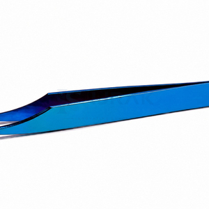 Pince à épiler professionnelle bleue angulaire à pointe fine en acier inoxydable pour extensions de cils volume – Outil de salon de beauté - Product Image 2