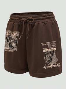 Shorts de basketball pour hommes avec motif papillon et lettres, taille élastique, tissu tricoté en polyester, fermeture à cordon de serrage - Product Image 2