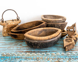 Bol à eau vintage Kharal, bol en bois rustique, mortier en bois artisanal indien antique, décoration d'intérieur - Product Image 3