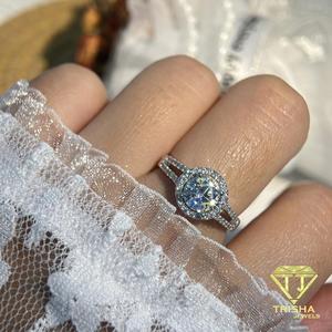 Round Cut Moissanite Diamond <b>Ring</b> <b>925</b> Sterling <b>Silver</b> Elegant Double Band Engagement Wedding Jewelry For Women - Product Image 2