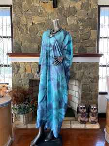 Vestido Kaftán de Rayón con Estampado Tie-Dye Turquesa, Talla Grande, Corte Holgado, Estilo Boho, Ropa de Playa para Mujer - Product Image 4