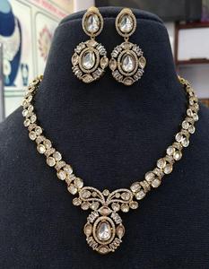 Gold Plated <b>Crystal</b> Necklace <b>Set</b> With Oval Cut Stones Flower Design For Women Wedding Jewelry - Product Image 4
