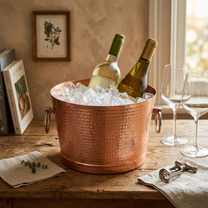 Seau à vin en cuivre martelé de qualité supérieure avec poignées en anneau |   Seau à glace pour champagne en acier inoxydable pour vin, bière et boissons - Product Image 3