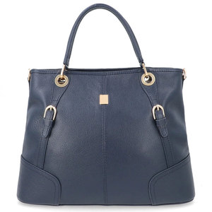 Salva Leather Genuine Leather Softback Handbag Detachable Arcuate Shoulder Strap Leopard Pattern Minimalist Design Navy Blue 21L - Product Image 1
