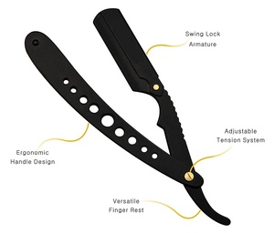 Mới Đầy Đủ Màu Đen Cắt Tóc Cạo Râu Thẳng Dao Cạo Thẳng Dao Cạo Râu Dao Cạo Râu Với Miễn Phí Da Đóng Gói Biểu Tượng Tùy Chỉnh OEM - Product Image 2