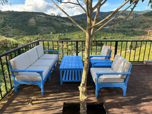 Blue Outdoor Sofa Set Mediterranean Style Wood Furniture Eco-Friendly Matte Finish for Garden Patio Use - Product Image 6