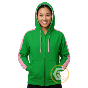 อัลฟ่าที่ปรับแต่งได้ |   เสื้อฮู้ดผ้าฝ้ายคาปา ขนแกะนุ่ม เป็นมิตรกับสิ่งแวดล้อม ปักโลโก้ด้านหน้า สำหรับสตรีชมรมหญิงกรีก สีชมพูและสีเขียว - Product Image 1