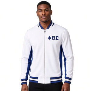 Veste décontractée à fermeture éclair intégrale pour hommes, blanche et bleu roi, avec lettres brodées sur la poitrine, manches longues et bordures côtelées, de la fraternité grecque Phi Beta Sigma - Product Image 1