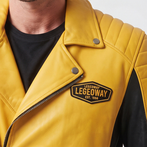 Blouson de moto vintage en cuir véritable pour homme, coupe ajustée, col rabattable, coupe-vent, respirant, logo frontal - Product Image 4