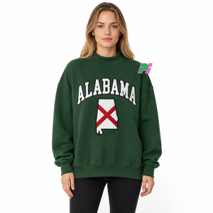 Sudadera de cuello alto para mujer con letras de aplique ALABAMA y mapa del estado, de forro polar grueso, oversize, 100% algodón, estilo urbano - Product Image 1