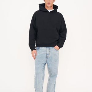 Sudadera con Capucha Negra Extra Grande para Hombre, Color Sólido, Tejido de Algodón, Corte Casual, Largo Regular, Diseño con Bolsillos, Ropa de Otoño - Product Image 3